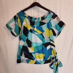 Worthington Blue and Yellow Geometric Blouse